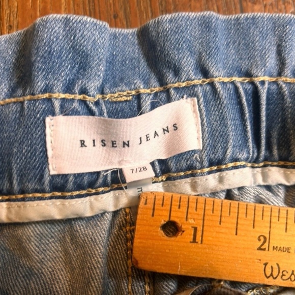 Risen NEW 3/26 High Waisted Draw String Distressed Paper Bag Blue Jeans - Picture 7 of 9
